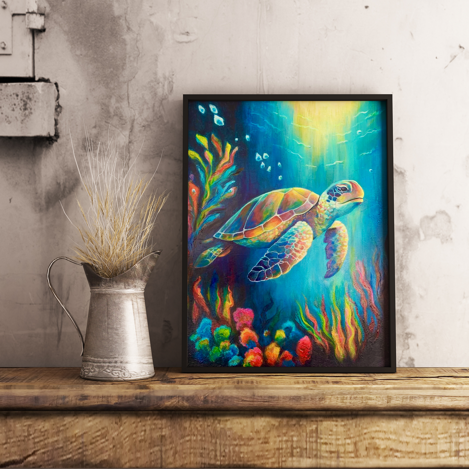 Beneath the Blue – Sea Turtle Framed Poster Print