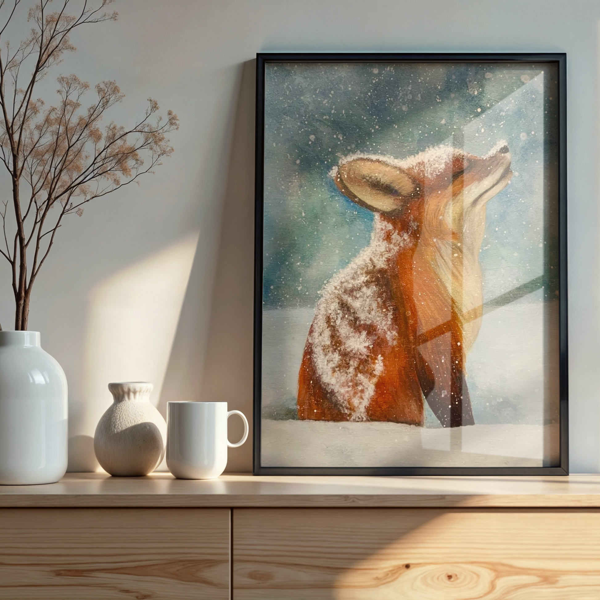 Snow Stillness – Fox in Winter Framed Poster Print
